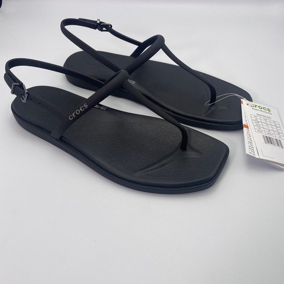 NWT Crocs Miami Thong Flip Flops‎ Women's US 9 Black Sandals Adjustable Strap - Picture 1 of 9